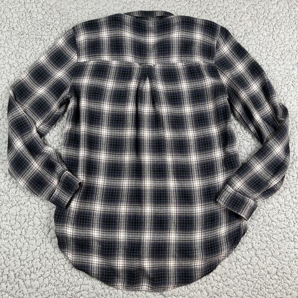 American Eagle Amazingly Soft Boyfriend Fit Flannel Shirt M Black White Plaid - Picture 6 of 7
